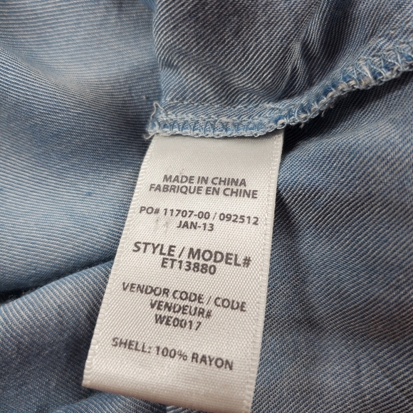 Ella Moss Blue Twill-Like Soft Western Fringe Button Down Shirt - Picture 6 of 8